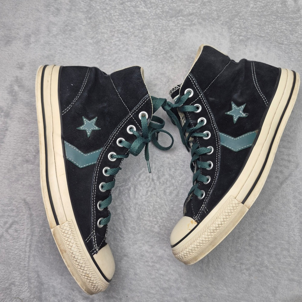 Converse Star Player High Top Black Suede Teal Green Star Chevron Sneakers Men 9